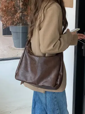 Women's Solid Color Shoulder Bag, Back To School, Fashionable Large Capacity Crossbody Bag for Daily Used, Casual Trendy Vers...