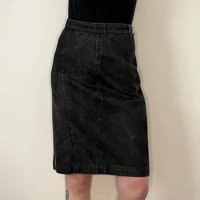 Unbranded Midi Denim Skirt - 25W UK 6 Black Cotton