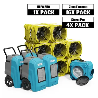 Alorair Water Damage Restoration Combo Pack, 4 X Storm Pro Commercial Dehumidifier, 16 X Zeus Extreme Air Mover, 1 X CleanShi...