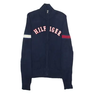 TOMMY HILFIGER Mens Patterned Jumper Blue Striped High Neck Tight Knit XS