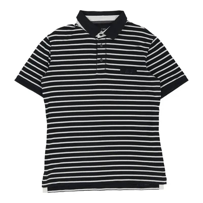 Armani Jeans Striped Polo Shirt - Large Black Cotton