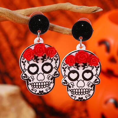 Gothic Rose Acrylic Skull Stud Earrings