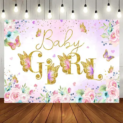 Pink Floral Butterfly Girls Baby Shower Backdrop - Aperturee