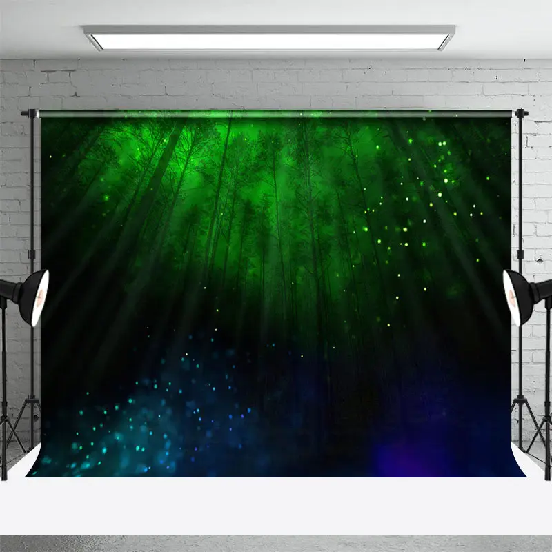 Green Blue Firefly Night Forest Photo Booth Backdrop - Aperturee