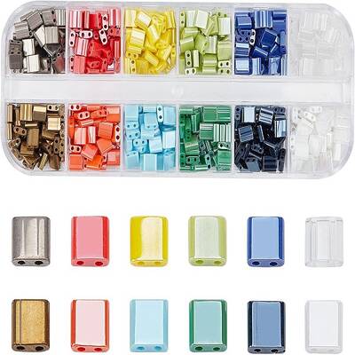 480Pcs 12 Colors 2-Hole Glass Seed Beads