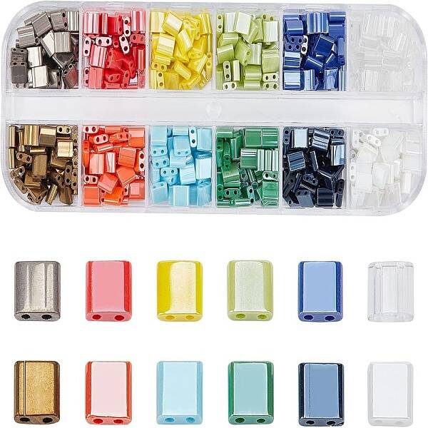480Pcs 12 Colors 2-Hole Glass Seed Beads