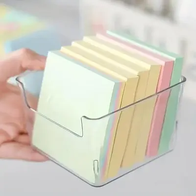 Transparent Sticky Note Holder, 2 Counts Durable Plastic Sticky Note Storage Box, Compact Organizer for Home & Office