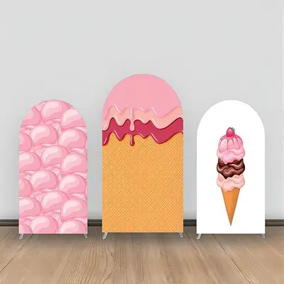 Pink White Ice Cream Arch Backdrop Kit For Party - Aperturee