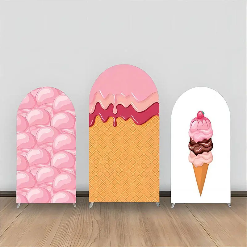 Pink White Ice Cream Arch Backdrop Kit For Party - Aperturee