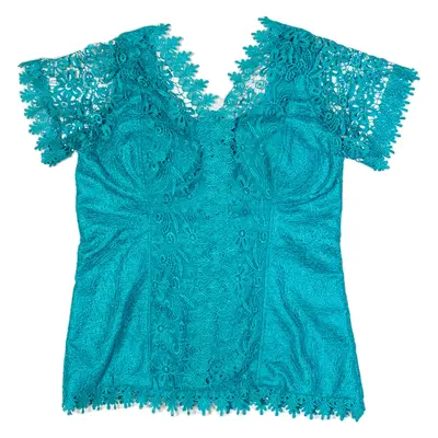 Womens Corset Blouse Blue V-Neck Floral M