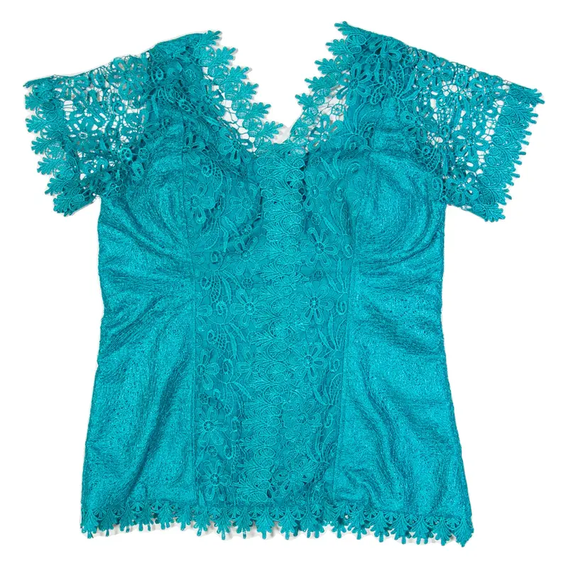 Womens Corset Blouse Blue V-Neck Floral M
