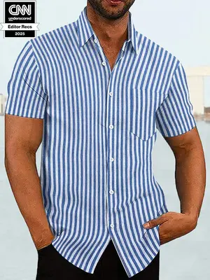 Short Sleeve Casual Shirt (US Only), Blue Stripe / XXXL