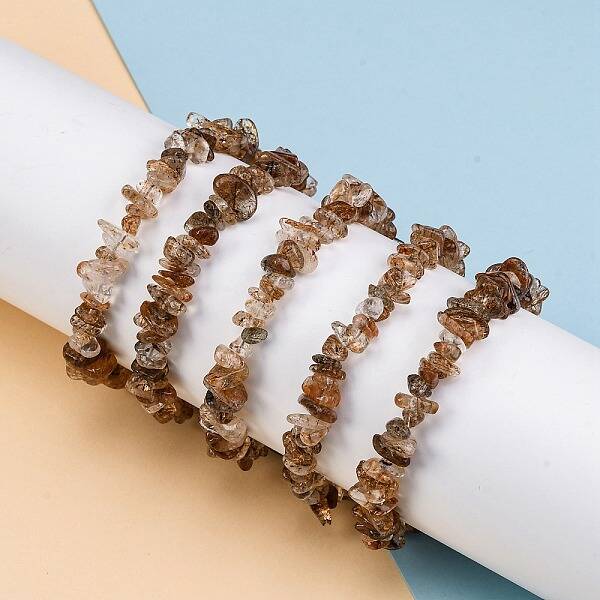 Natural Rutilated Quartz Chip Beaded Stretch Bracelets for Women Men