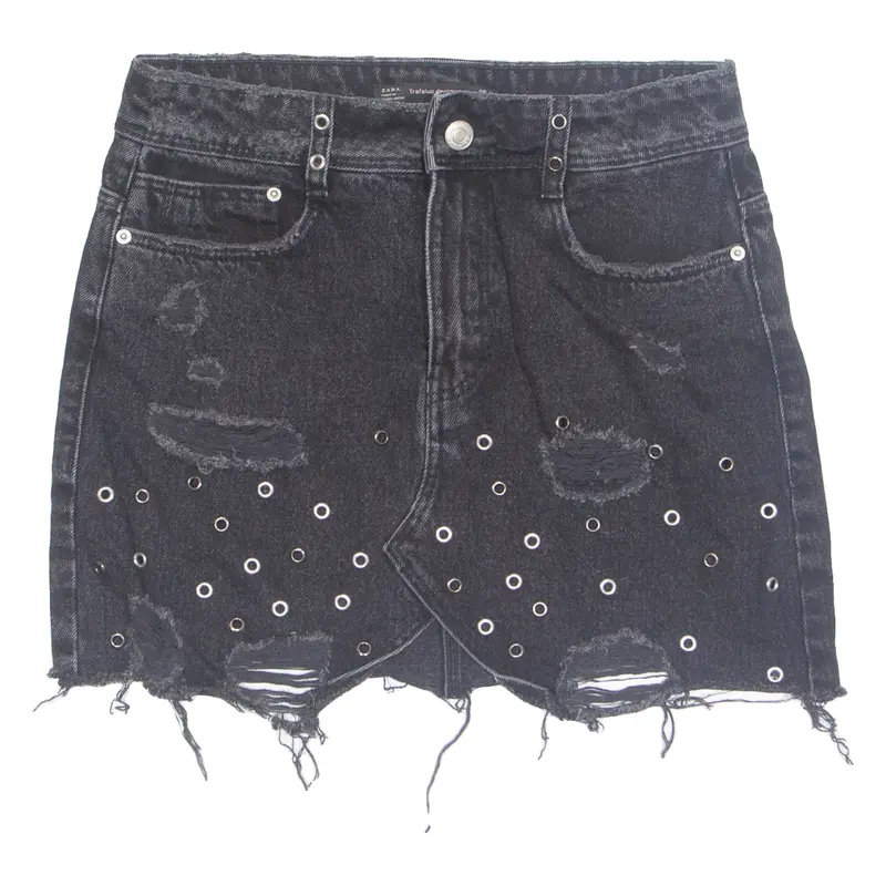 ZARA Womens Mini Skirt Black Short Denim XS