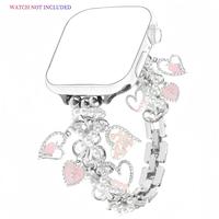 Fashion Pearl Bead Bracelet Watch Band, Heart Pendant Jewelry Wristband, Cute Strap Suitable for iWatch Series10 9 8 7 6 4 3 ...