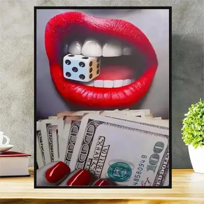Lip & Money Pattern DIY Paint In Diamond without Frame, DIY 5D Paint In Diamond Kit, Wall Art Decor for Home Living Room Bedr...