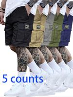 Men's Letter Print Multi-pocket Cargo Shorts, Casual Regular Fit Elastic Waist Shorts for Summer, Men's Bottoms for Daily Wea...