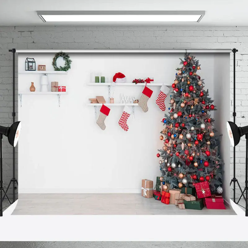 Aperturee White Wall Storage Rack Sock Christmas Tree Backdrop - Aperturee