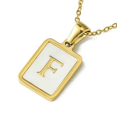 Ion Plating(IP) Rectangle with Initial Letter 304 Stainless Steel Pendant Necklace