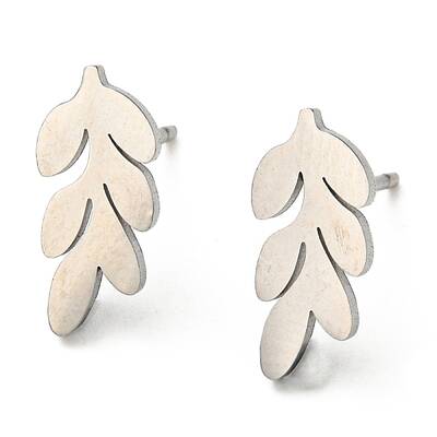 Tarnish Resistant 201 Stainless Steel Leaf Stud Earrings with 304 Stainless Steel Pin