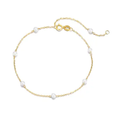 14K Gold Pearl Charm Bracelet