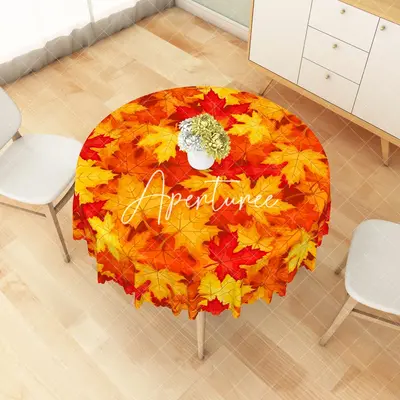 Aperturee Autumn Vibes Diverse Maple Leaves Rectangle Tablecloth, Dia 4 ft / 1.2 m, 26.22 USD, round tablecloths, ZJY04620-B