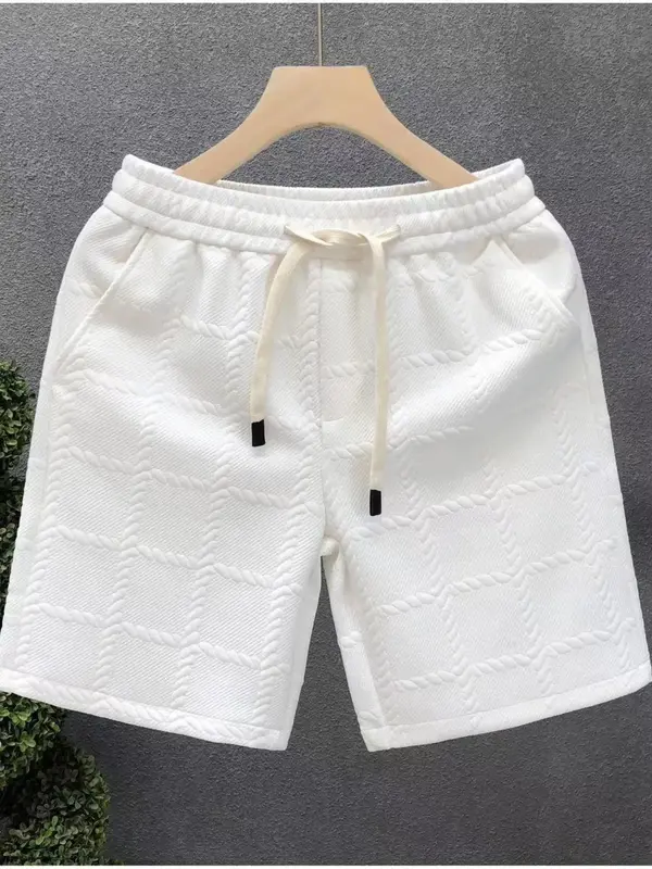 Men's Regular Fit Textured Drawstring Waist Shorts, Casual Pocket Straight Leg Shorts for Summer, Fashion Men's Streetwear Bo...