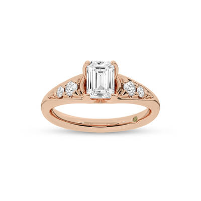 Lyon Tapered Pavé Emerald Cut Lab Grown Diamond Engagement Ring | 18K Rose Gold 3 1/4 CT. TW.