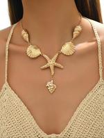 Boho Style Shell & Starfish & Conch Design Pendant Necklace, Fashion Jewelry for Party, Daily Clothing Decor, Trendy All-matc...