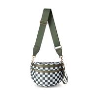 Maxoner Spacious Checkered Polyester Crossbody Bag Bum Bag Checkered Handbags Wallets for Women