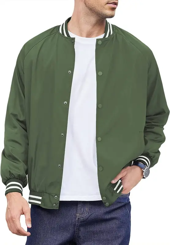 Varsity Lightweight Baseball Bomber Jackets (US Only), Army Green / XXXL