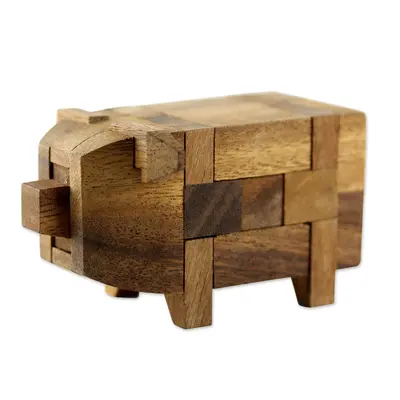 NOVICA Piggy Raintree Wood Pig Puzzle Game