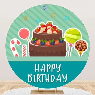 Green Stripe Candyland Cake Round Birthday Backdrop