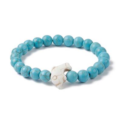 Synthetic Turquoise Dolphin Beaded Stretch Bracelets