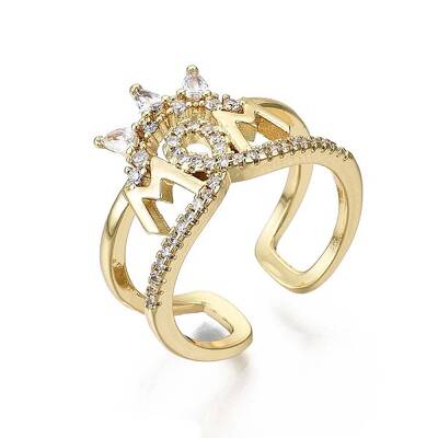 Brass Micro Pave Clear Cubic Zirconia Cuff Rings