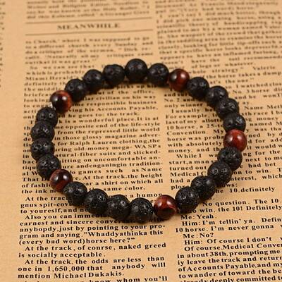Natural Lava Rock Beaded Stretch Bracelets
