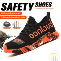 Men's steel-toe sports non-slip work shoes, featuring breathable knitted uppers, with anti-smashing, anti-piercing, shock-abs...