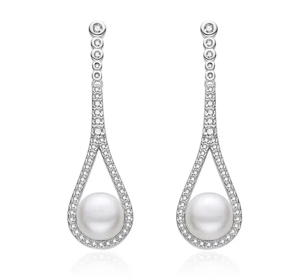 Agato AGT-E150PW-P Sparkling Silver Pearl Drop Earrings