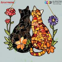 Cat & Flower Design Sun Catcher, 2D Acrylic Window Art, Indoor/Outdoor Rainbow Light Decor with Handcrafted Charm, Home Decor...