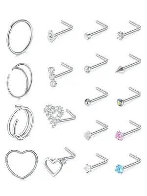 Women's Nose Ring Set, Stainless Steel Nose Ring, Fashionable Body Jewelry for Women & Girls, Trendy All-match & Exquisite Je...
