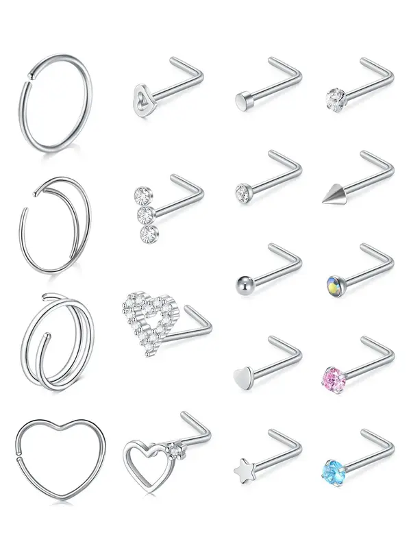 Women's Nose Ring Set, Stainless Steel Nose Ring, Fashionable Body Jewelry for Women & Girls, Trendy All-match & Exquisite Je...