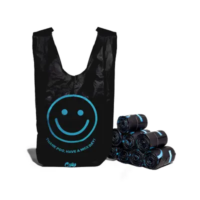 Cool Poo Bags | Smiley Face Bag | Compostable & Biodegradable | Coffee Scent | 120 Bags 8 Rolls
