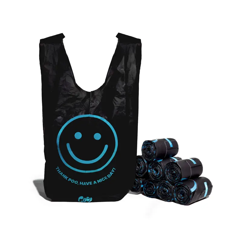 Cool Poo Bags | Smiley Face Bag | Compostable & Biodegradable | Coffee Scent | 120 Bags 8 Rolls