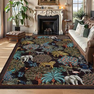 Garvee Modern Printed Area Rug Vintage Soft Low-Pile Polyester Washable Non-Shedding Non-Slip Indoor Living Room Bedroom