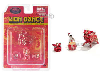 Lion Dance 4 piece Diecast Figure Set (1 Figures, 1 Lion, 2 Accessories) Limited Edition to 2400 pieces Worldwide for 1/64 ...
