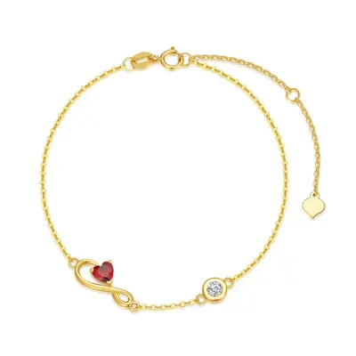 14K Gold Heart Shaped Cubic Zirconia Infinity Symbol Charm Bracelet