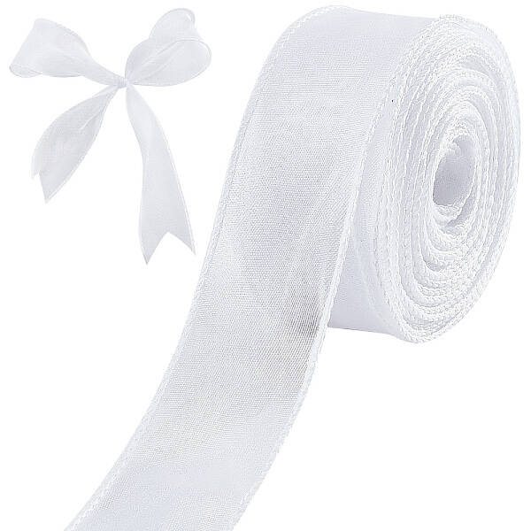 CRASPIRE Sheer Organza Ribbon Pearl White 40mm x 10m Chiffon Ribbon roll for DIY Crafts
