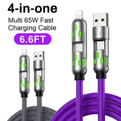 [Buy 1 Get 1 Free]4 in 1 Multi USB Charging Cable, 6.6ft with USB A, Type C, Lightning-MAX240W Fast Charging and Data Sync fo...