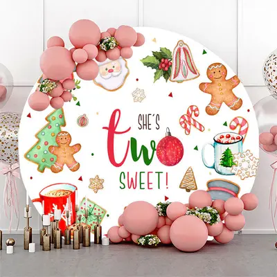 Shes Two Sweet Round Christmas 2nd Birthday Backdrop - Aperturee