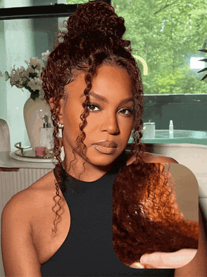 UNice 7x5 Bye-Bye Knots™ Wig Glueless Lace Reddish Brown Bouncy Curly Trendy Color Wig With Bleached Knots